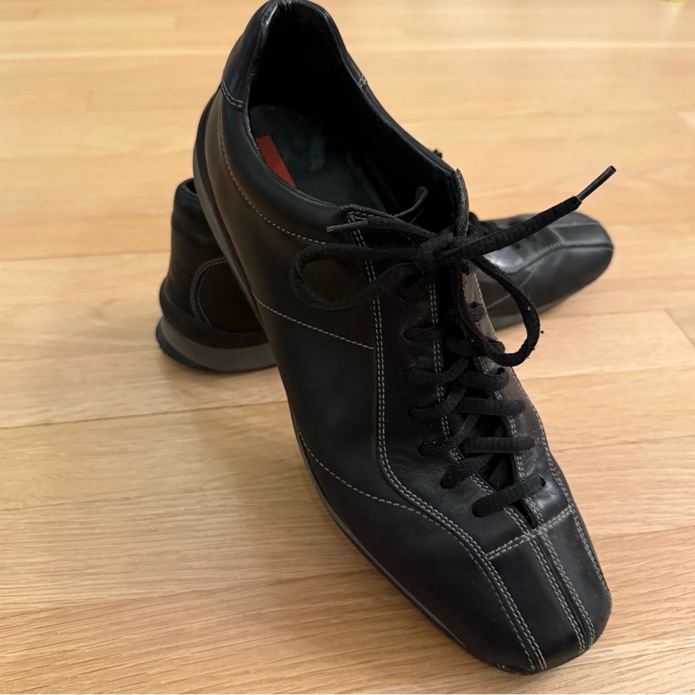 Prada Men's Black Leather Lace-Up Sneakers | Size: 8.5 UK / 9.5 US